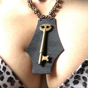 vintage brass key statement necklace